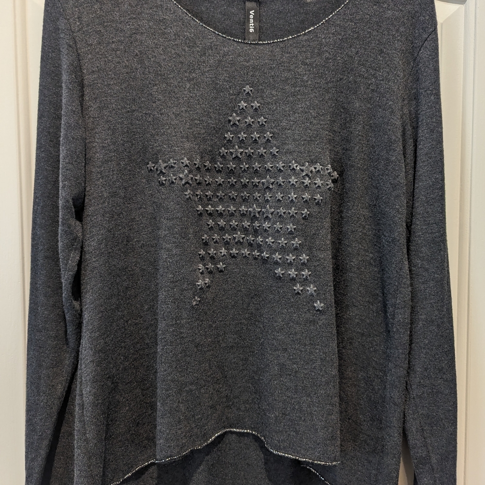 NEW Gray Star Embellished Sweater Made in Italy Size Sm